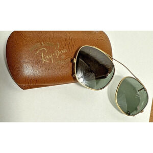 Vintage Ray Ban Sunglasses Clip On B & L 46 Original Case USA Made Gold Toned